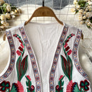 Vestê Feminino de Crochê com Bordado Floral e Decote V - Vintage Folk Tricô Primavera Outono