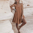 Vestido Mini Feminino Boho de Algodão com Alças e Amarrão - Casual Praia Verão