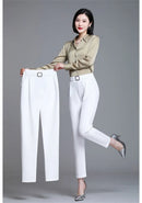 White Pants Women Elastic High-waisted Haren Pants Fashion Wild Professional Suit Pants Office Ladies Trousers Black Khaki Pants