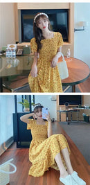 Floral Skirt for Women Summer Dress 2025 New French Square Collar Chiffon Midi Skirt