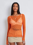 Women Lace Pullover TopS Retro Long Sleeve Round Neck See Through Solid Color Fitted T-Shirts Casual Blouse Streetwear Y2K 2000s