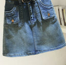 Women's Denim Skirt Zipper Blue High Waist Short Coquette Mini with Pocket Female Jeans Skirts Tight Gyaru Sexy Wrap Premium V