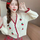 New Women Spring Autumn Knitted Cardigan Sweater V-neck Cropped Short Tops Korean Retro Outerwear Long Sleeve Sweaters Tops