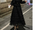 Elegant Multi-Layered Tulle Skirt Long Dress Women's Autumn Winter High Waist Cake Skirt Style Slimming Elegant Midi Skirt