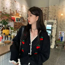 New Women Spring Autumn Knitted Cardigan Sweater V-neck Cropped Short Tops Korean Retro Outerwear Long Sleeve Sweaters Tops