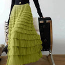 Elegant Multi-Layered Tulle Skirt Long Dress Women's Autumn Winter High Waist Cake Skirt Style Slimming Elegant Midi Skirt