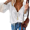 2026 Women's Fashion Solid Color Lace Long Sleeve Shirt Loose Slim Fit Versatile Elegant Office Commute Casual Pullover Blouse
