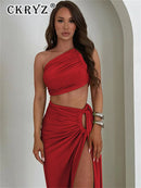Conjunto Feminino 2 Peças com Top e Saia Longa com Fenda - Festa Clube Streetwear