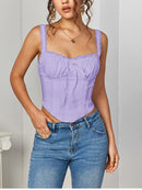 NewAsia Women's Sleeveless Spaghetti Strap Lace Crop Corset Top Backless Double Layer Fashion Casual Party Cami Bustier Tops