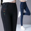 Oversize High Waist Stretch Jeans Black Autumn Women Slim Skinny Trousers Fashion Embroidery Female Winter Casual Denim Pants