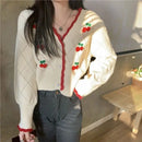 New Women Spring Autumn Knitted Cardigan Sweater V-neck Cropped Short Tops Korean Retro Outerwear Long Sleeve Sweaters Tops