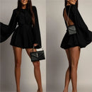 Vestido Feminino Elegante Linha A com Costas Abertas e Amarrão - Cor Sólida Cintura Marcada Estilo Executivo