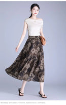 Women Floral Print Tiered Midi Skirt Elastic High Waist Pocketed Ruffle Hem Casual Boho Long Skirt