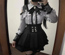Women‘s Lolita Set Dark Femme Mesh Top & Waist Cinching Skirt, 2025 Autumn Japanese Street Style Coord for Gothic Baddie Fashion