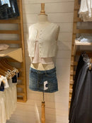 Saia Jeans Feminina Mini Vintage Americana com Cintura Alta - Casual Streetwear
