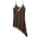 Vestido Feminino Elegante de Cetim com Renda Assimétrica - Sexy Festa Noite