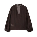 Women Shirt 2025 New Fashion Autumn Long Sleeve Layered Decorative Blouse for Women Casual Chic V-neck Ladies Top
