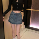 Saia Jeans Feminina Mini com Cintura Alta Slim - Coreana Cute Verão