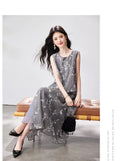 VIMLY Chinese Style Floral Print Skirt Set Women 2026 Summer Outfit Sleeveless Top Maxi Skirt Lady Two Piece Clothing Set A6121