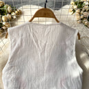 Vestê Feminino de Crochê com Bordado Floral e Decote V - Vintage Folk Tricô Primavera Outono
