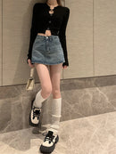 Saia Jeans Feminina Mini com Cintura Alta Slim - Coreana Cute Verão