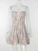 Vestido Mini Elegante com Estampa e Manga Longa - Outono e Inverno