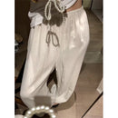 Elegant White Wide Leg Pants Women Fashion Streetwear Linen Black Baggy Pants Summer Korean High Waist Casual Straight Trousers