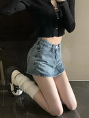 Saia Jeans Feminina Mini com Cintura Alta Slim - Coreana Cute Verão