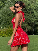 Vestido Mini Feminino com Poa e Halter - Ombro Frio Sexy Costas Abertas Festa Clube