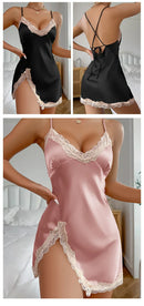 Camisola de Cetim com Renda e Estampa de Leopardo - Sleepwear Feminino