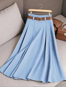 Elegant Fashion Skirts For Women 2025 New Spring Autumn Patchwork Pleated A-Line Mid-length Skirts Commuting Office Lady Skirt