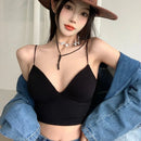 V-Neck Camisole Women Sexy Stretch Push Up Bra with Chest Pads Knitted Crop Top for Female Short Tube Top Tops Bralette Y2k
