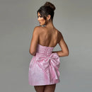 Vestido Feminino Jacquard com Ombro Frio e Laço - Sexy Costas Abertas Amarrão Festa Verão