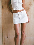 New Womens Denim Mini Skirts Low Waist Raw Hem Casual Fashion Jean Skirts For Summer Club Street Style S-2XL