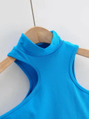 Women High Neck Crop Tank Top With Cut Out Detail Active Asymmetric Crop Tank Top