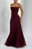 Vestido Longo Feminino Maxi com Alças Finas e Amarrão - Sexy Ombro Frio Festa Clube