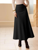 Women Midi Skirt High Waist A line Flowy Style Breathable Fabric Ideal for Casual Streetwear Dates  Classic Colors