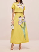 Bonboho Women's Matching Set Floral Printed Short Sleeve Cropped Top & Flared Midi Skirt 2026 Summer Casual Skirt Sets