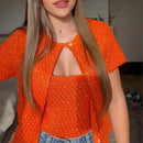 Knitted Sequined Crop Top Women Casual Slim Fit Square Collar Sleeveless Backless Bodycon Vest New Fashionable Ladies Basic Tops