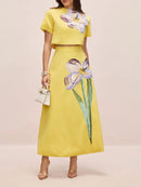 Bonboho Women's Matching Set Floral Printed Short Sleeve Cropped Top & Flared Midi Skirt 2026 Summer Casual Skirt Sets