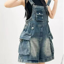 Jardineira Jeans Feminina Americana Vintage com Perna Larga - Casual Jovem