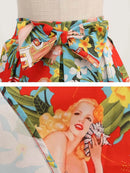 Floral Print Summer Skirt Women High Waist Swing 50s Vintage Retro Rockabilly Midi Pleated Skirts Faldas
