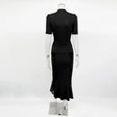 Ticketsx Sexy Lace Dress Set Women Fashion V-Neck See-Through Patchwork Pleated Slim Skirts Set Elegant Party Evening Dress Set