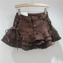 Y2k Denim Sexy Pleated Ruffle Mini Skirts for Women Summer 2025 New Fashion Lace-up Slim Low Waist Vintage Jean Short Skirt