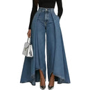 Denim Women's High Waist Casual Wide Leg Jeans Overlay FlarePants with Pockets High Street Elegant Fashionable Baggy Jeans