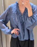 Women Shirt 2025 New Fashion Autumn Long Sleeve Layered Decorative Blouse for Women Casual Chic V-neck Ladies Top