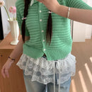 Lace Mini Skirts Women Elegant Sweet Lolita Short Skirts High Waist Y2k Streetwear Ruffle Skirts Lace Trim Butt Curtain Skirt