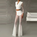 Elegant High Waist Slim Straight Trousers Sexy See Through Mesh Flare Pants for Women Summer Solid Commute Lady Long Pants Mujer