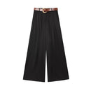High Waist Wide Leg Pants for Women Fashion Belted Front Darts Side Pockets Female Trousers