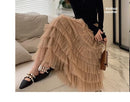 Elegant Multi-Layered Tulle Skirt Long Dress Women's Autumn Winter High Waist Cake Skirt Style Slimming Elegant Midi Skirt